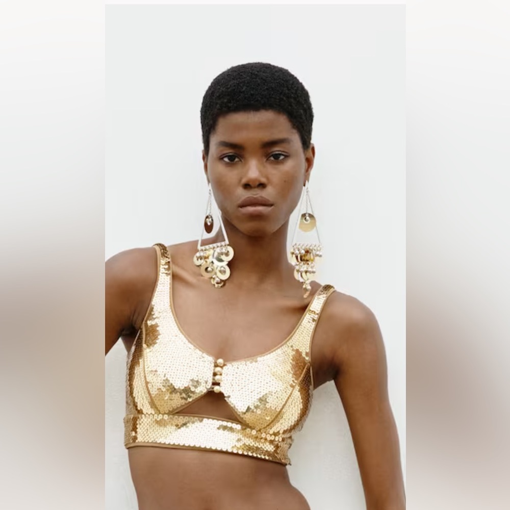 H&M paco Rabanne gold sequin crop bra bralette top NWT size XS